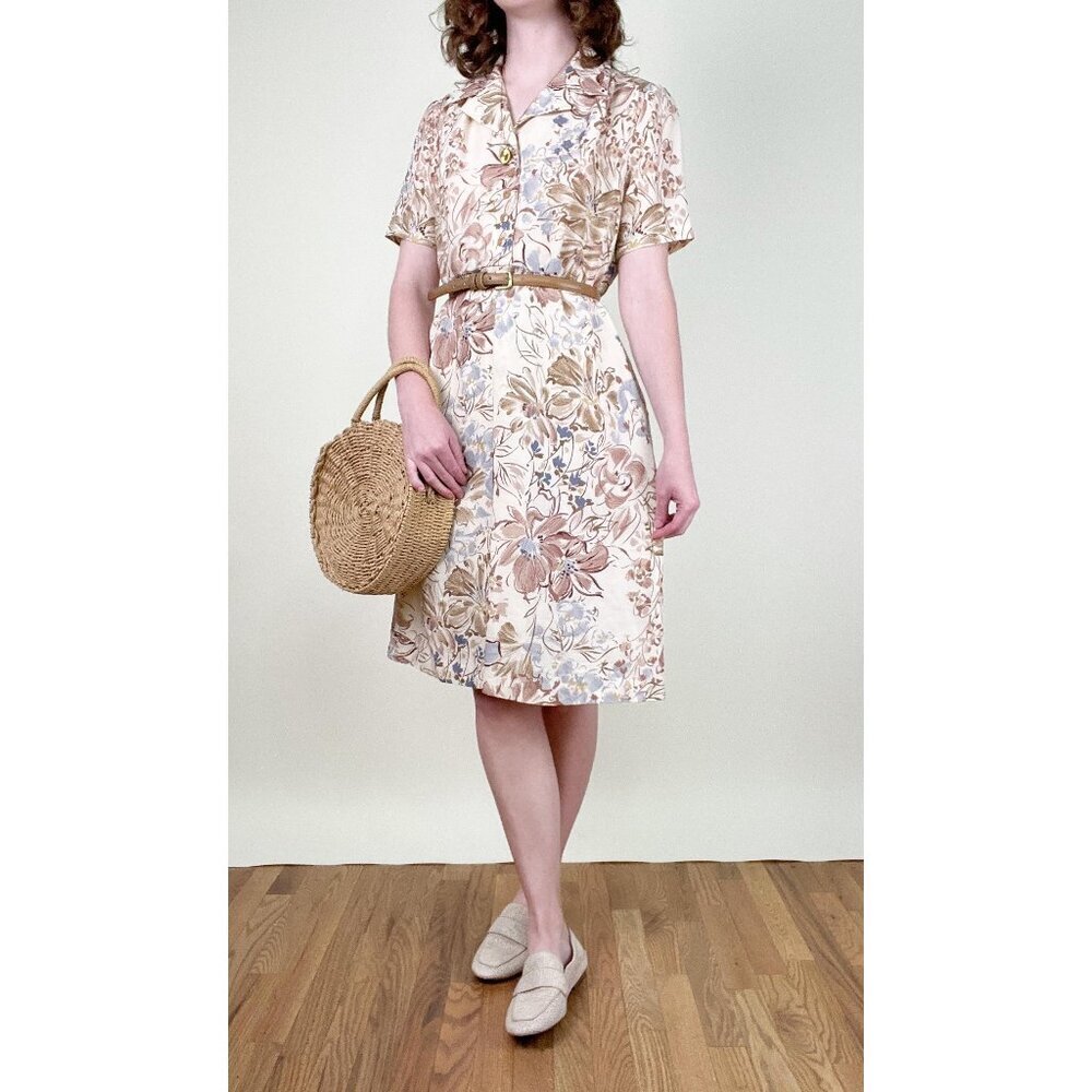 Vintage Handmade Floral Print Mini Midi Dress Preppy Coastal Grandma Garden Girl - Picture 2 of 8